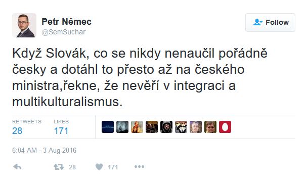 Petr Němec a jeho tweet